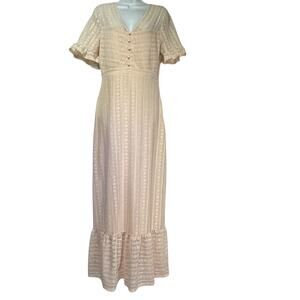 bcbg peach lace dress BCBG Max Azria Peach Silk Eyelet Lace Spaghetti Strap Dress Gathered Waist Sz S